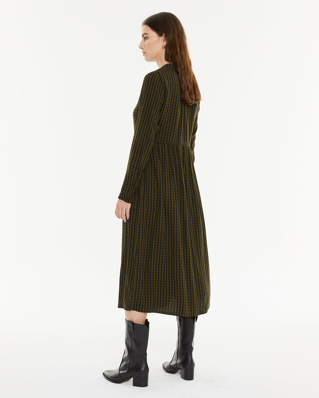 Vestido cuadros cuello mao