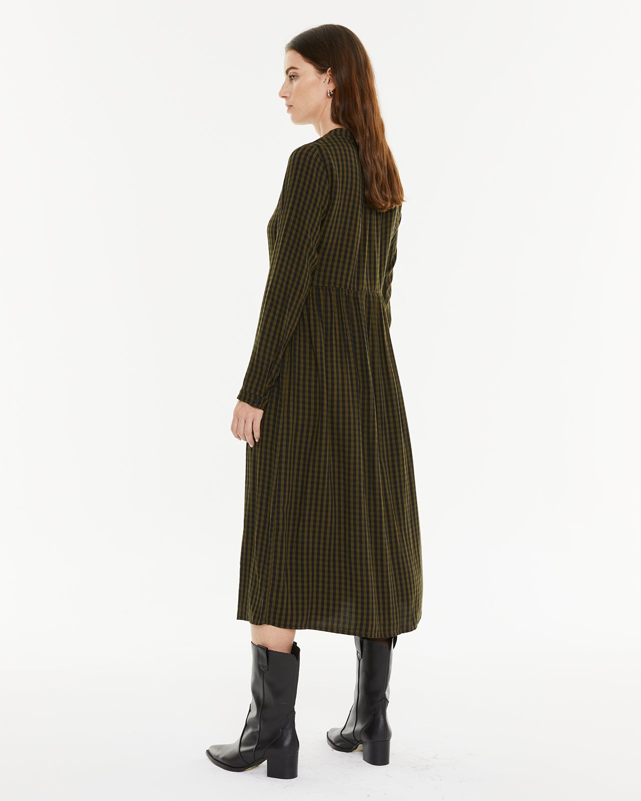 Vestido cuadros cuello mao